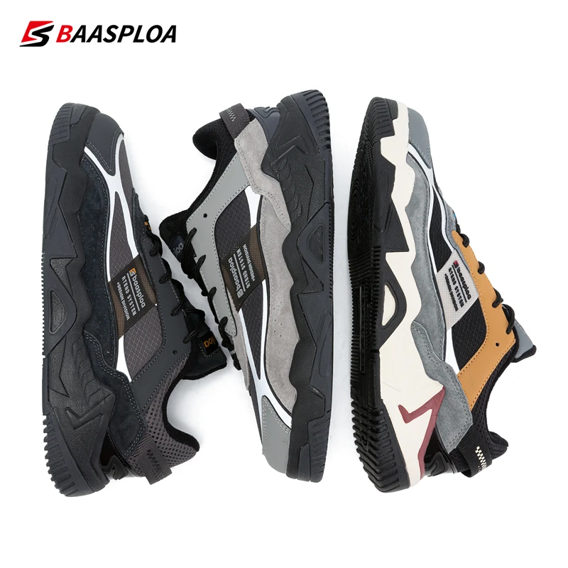 Baasploa męskie buty na co dzień skórzane wodoodporne trampki dla mężczyzn sznurowane buty do chodzenia antypoślizgowe Outdoor New Arrival darmowa