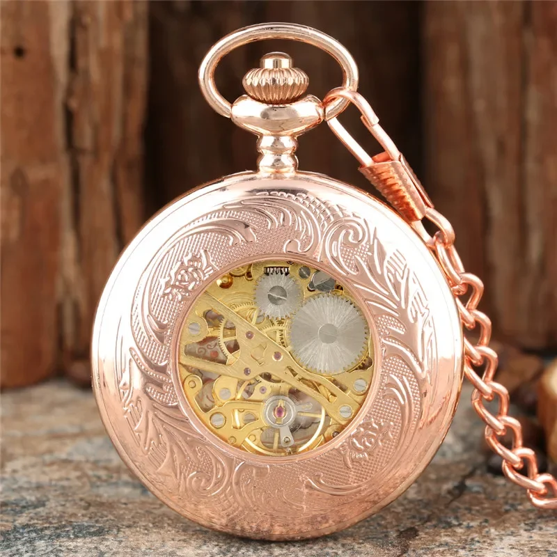 Retro Gold Hollow Out Knot Case Men Women Hand-winding Mechanical Pocket Watch Roman Numberal Skeleton Clock FOB Chain Gift