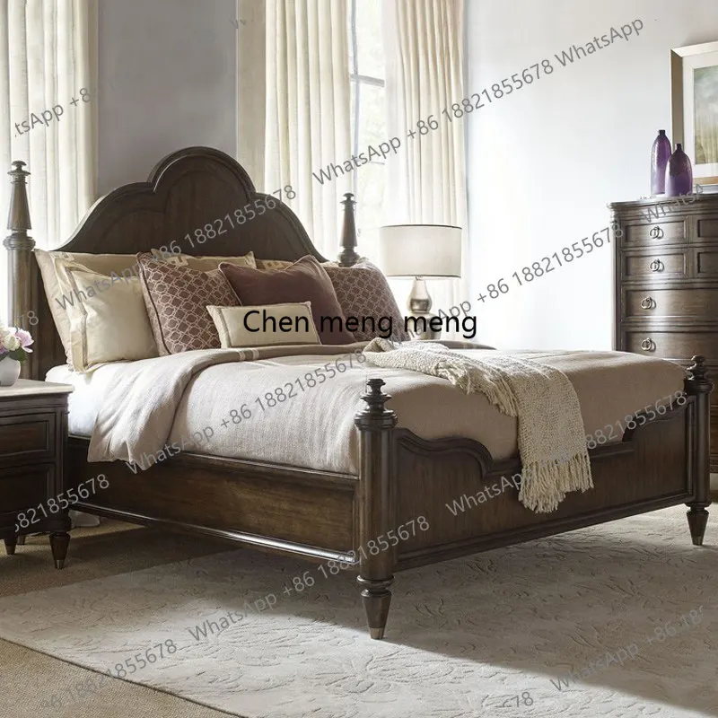 

American retro white oak solid wood bed double bed French country dark walnut 1.8 meters