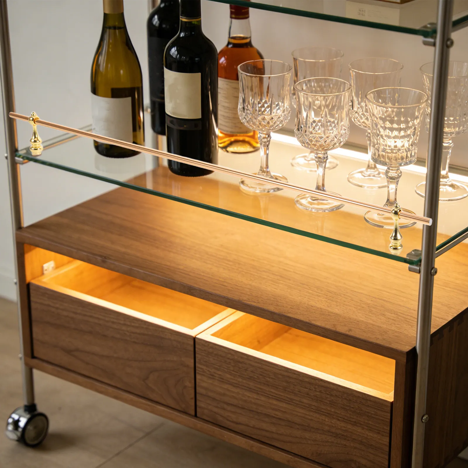 1Pack Gold Alloy Shelf Guard Rail Seamless Metal Railing Bar Shelf Glass Connector Replacement Gallery Rails Wine Cabinet Safety
