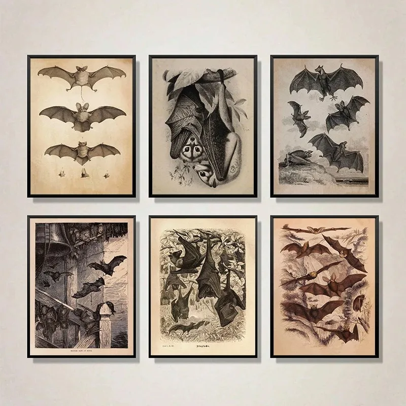 Vintage Bats Antique Illustration Posters and Prints Canvas Printing Wall Gothic Art Picture for Living Room Home Decoration Vintage Bats Antique Illustration Posters and Prints Canvas Printing Wall Gothic Art Picture for Living Room Home Decoration
