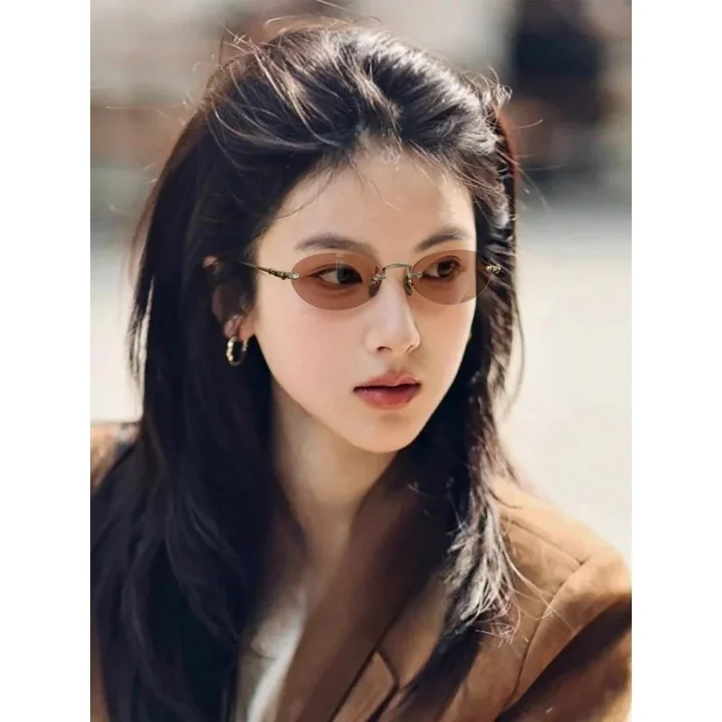 Myopia sunglasses, astigmatism oval rimless glasses frame