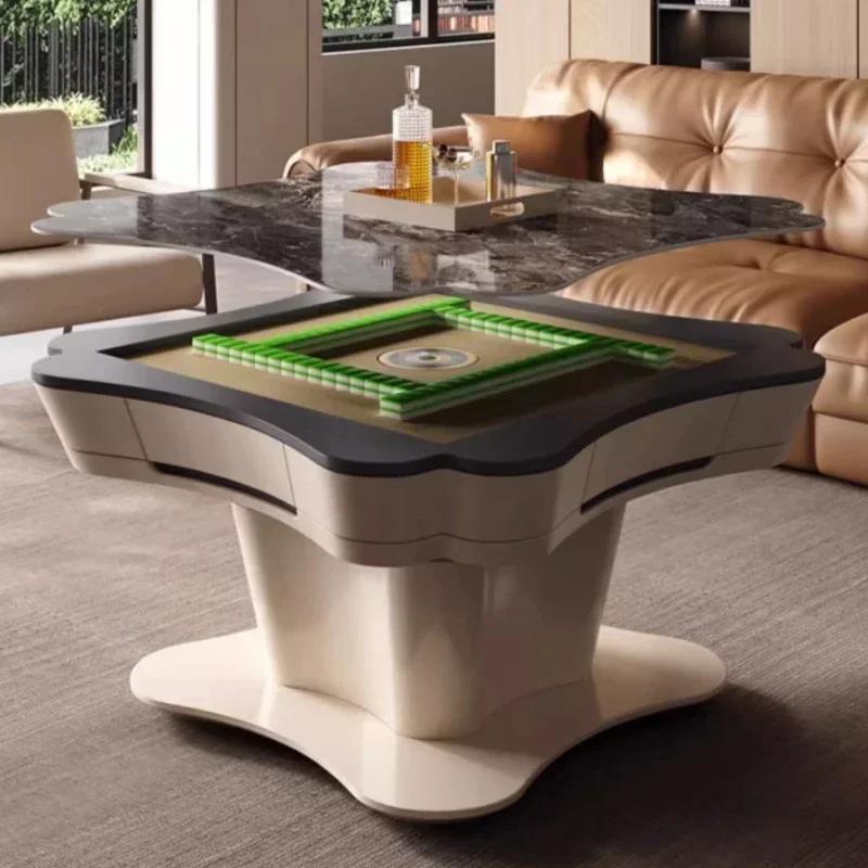 

Rock board coffee table multifunctional lifting mahjong table fully automatic living room electric dining table integrated