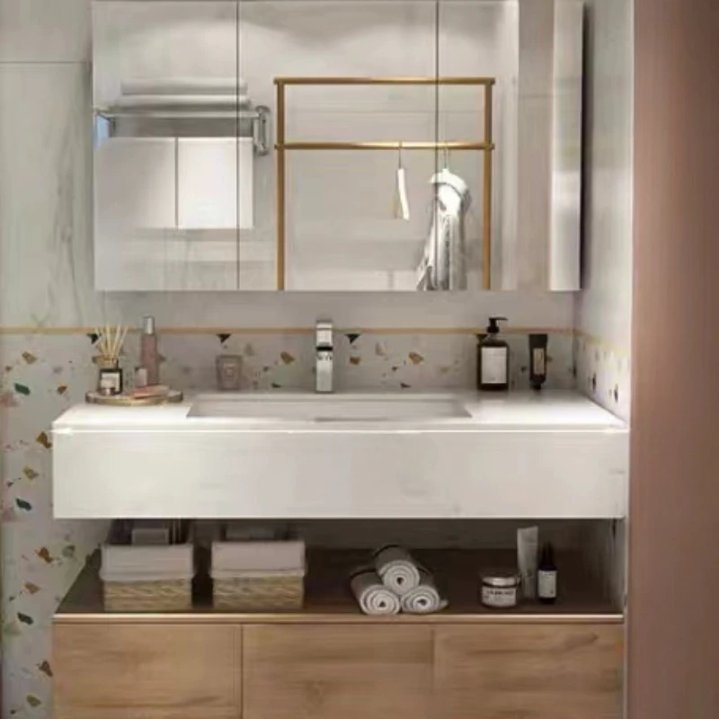 Light Luxury Marble Bathroom Cabinet Combination Rock Plate Modern Simple Bathroom Wash Sink