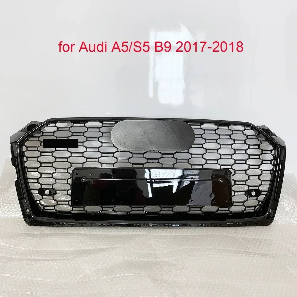 

For RS5 Style Front Sport Hex Mesh Honeycomb Hood Grill Black for Audi A5/S5 B9 2017 2018 2019 Car Accessories Without Emblem