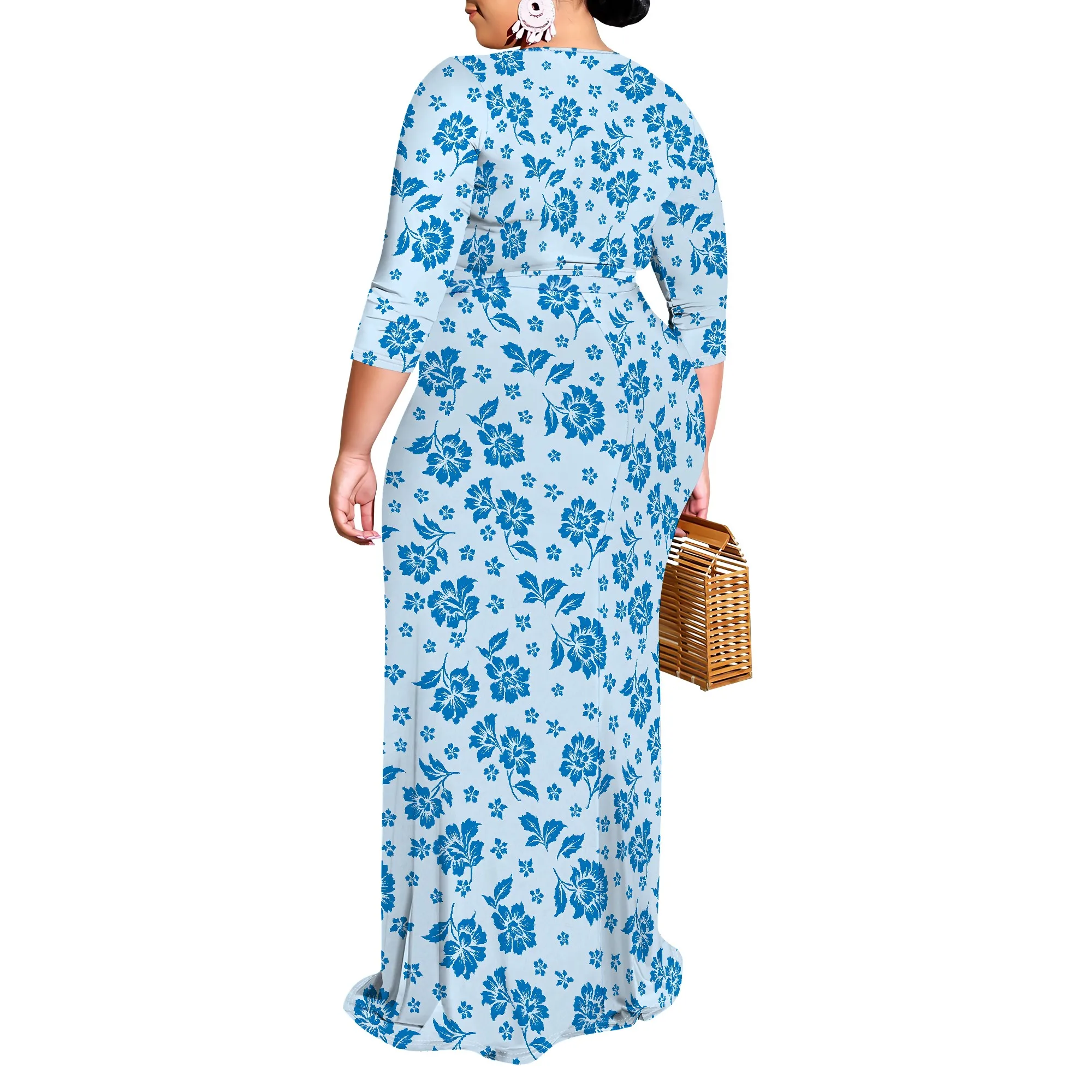 Floral Dress for Women Summer Casual V-Neck 3/4 Sleeve Wrap Tunic with Belt Sundress Flowy Long Maxi Dresses