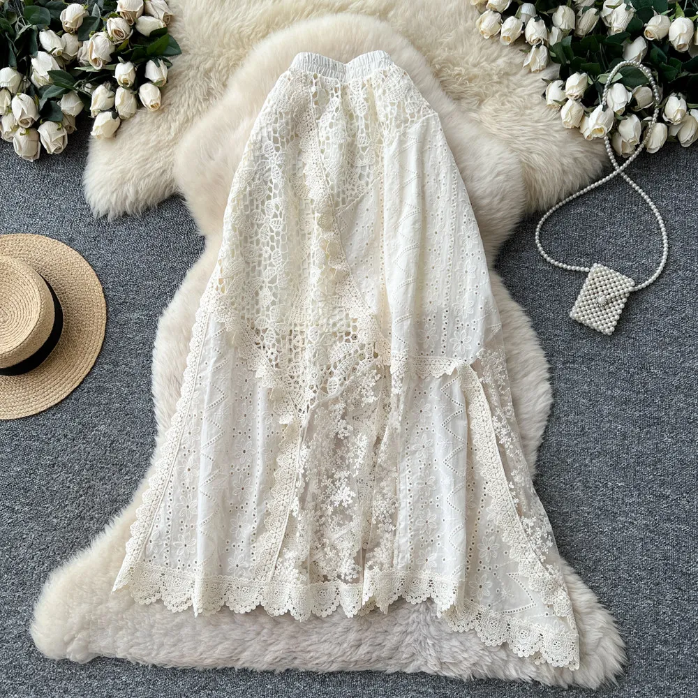 TWOTWINSTYLE 프랑스 스타일 로맨틱 레이스 스커트 여성용 하이 웨이스트 슬리밍 가을 우아한 솔리드 스커트 여성 패션 KSK557207