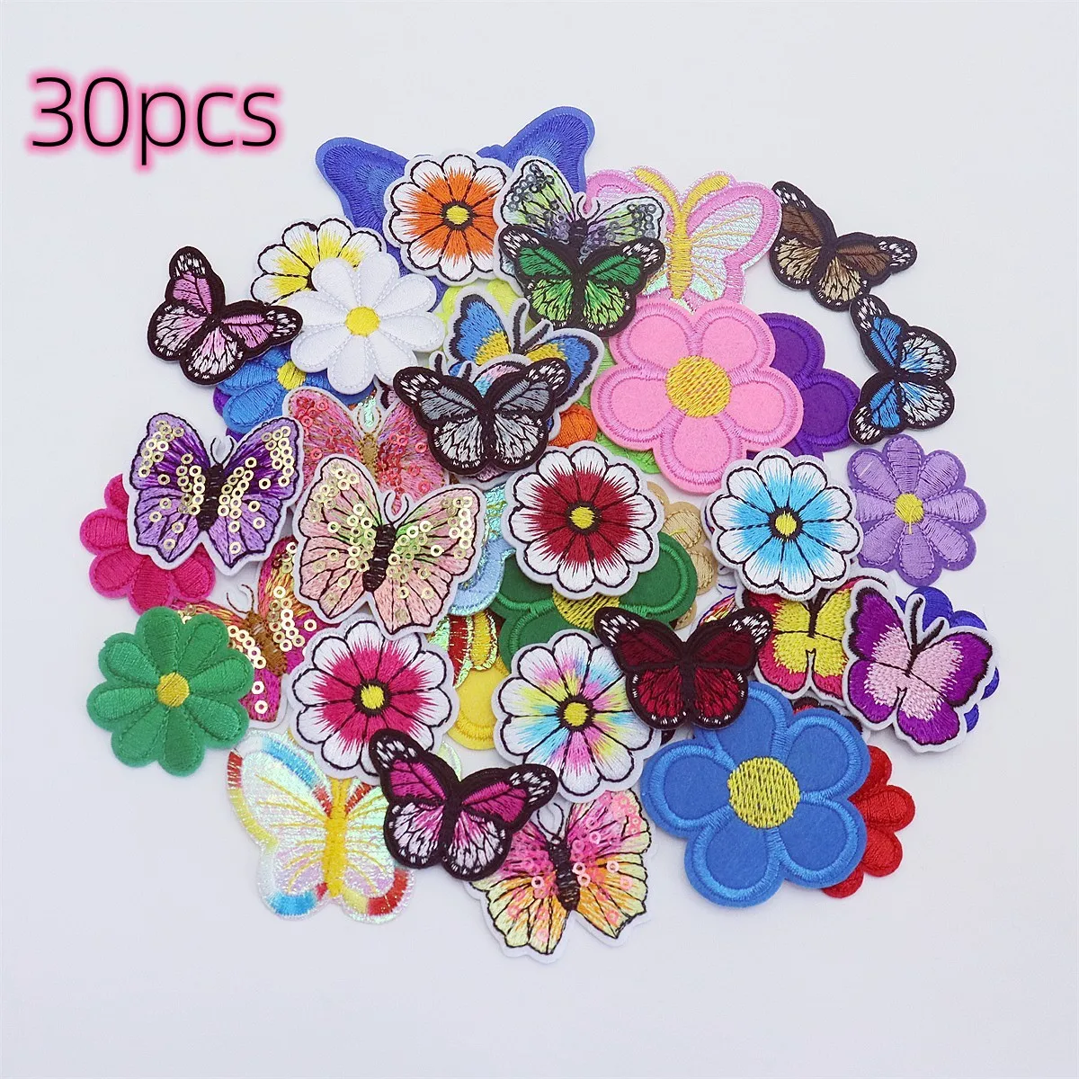 Mix Butterflies Flower Animal Heart Pack Embroidered Iron On Patches For Hat Bag Clothing DIY Badge Embellishments Crafts Sewing