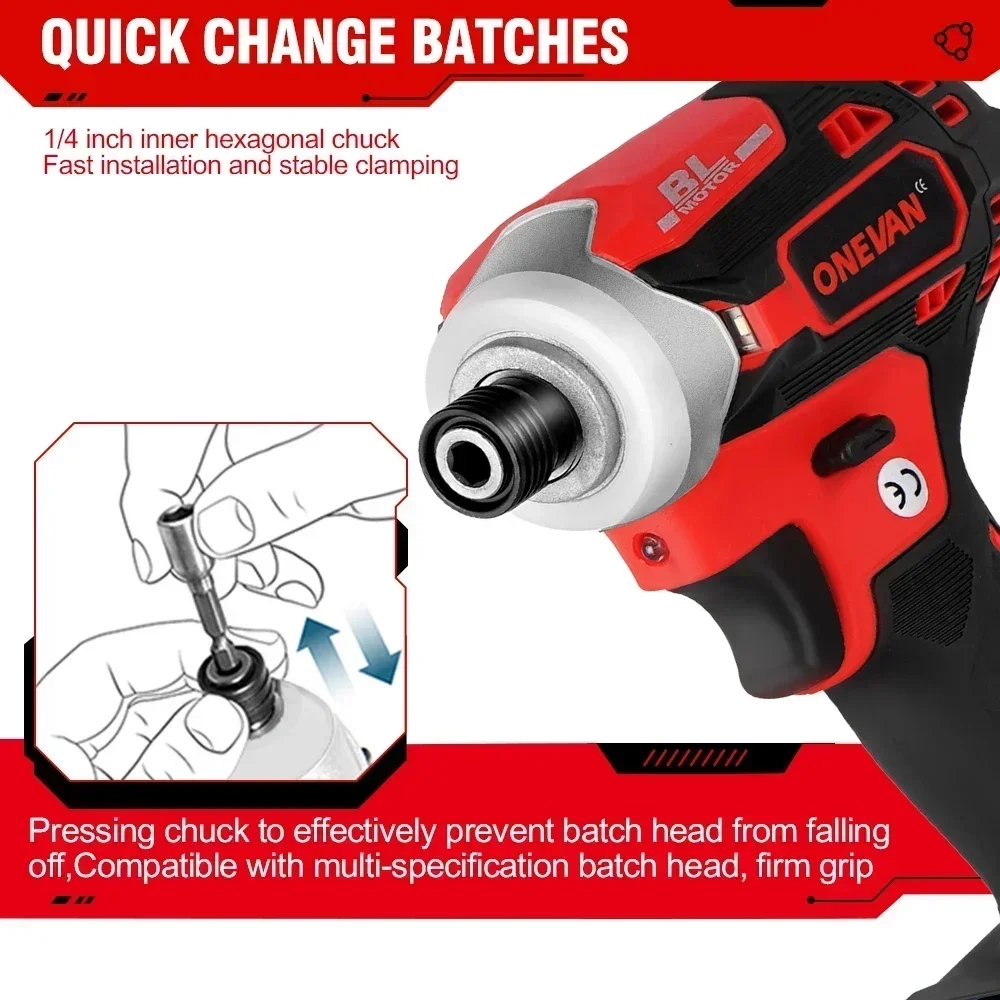 ONEVAN 588NM Cordless Electric Impact Brushless Wrench 5 Speed Screwdriver Power Tool 1/4\