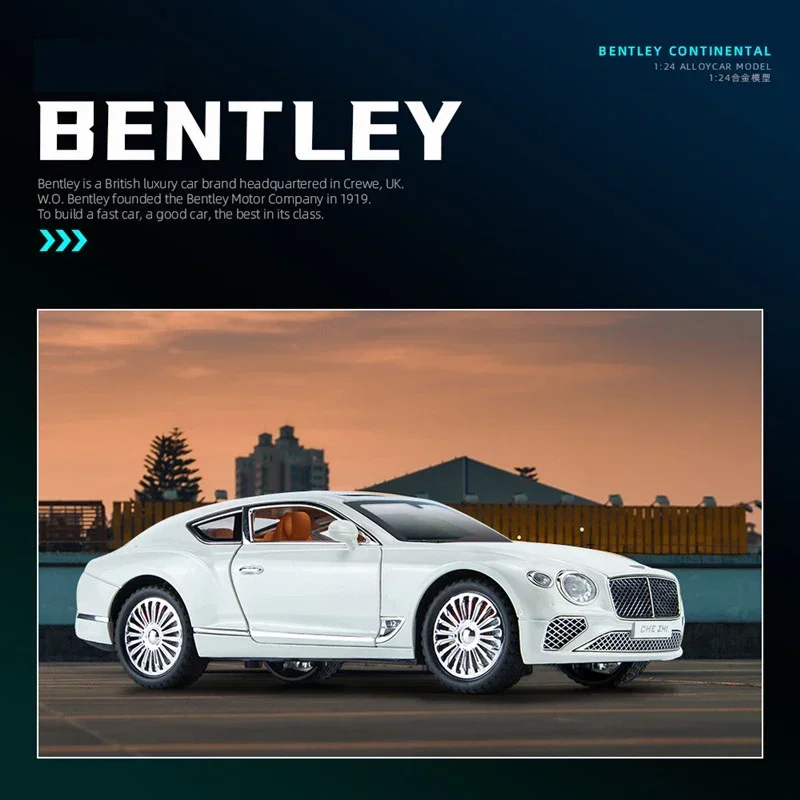 Modèle de véhicule en alliage moulé sous pression pour enfants, 1:24 Bentley Continental, jouet léger et sonore, collection de voitures, simulation