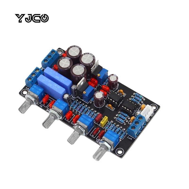 

YJCO Tone Control Board HiFi Bass Mid Treble Adjustment 4×1000μF Filter Capacitor Audio amp Board YJ0024 NE5532