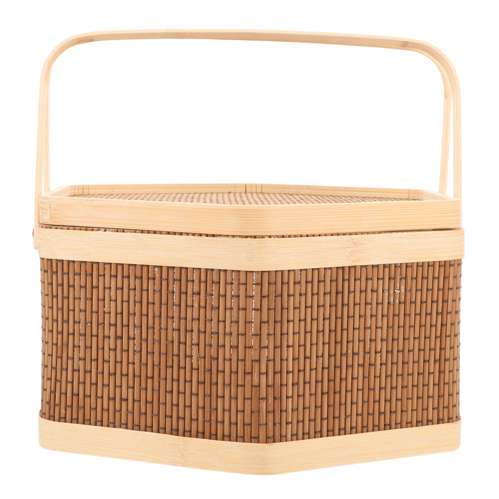 

Bamboo Woven Storage Basket With Lid Vintage Picnic Basket For Outdoor Camping Fruit Vegetable Organizer Portable Sundry