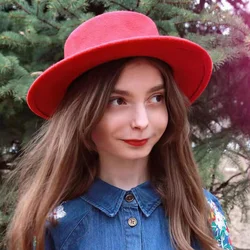 Flat Top hat Girl Fedoras Hats for Women Solid Color Imitation Woolen Jazz Cap Elegant British Wide Brim Ladies Caps Bowler Hats