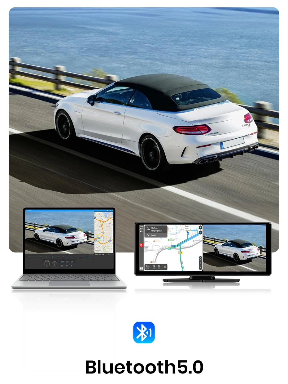 Junsun 10,26 Zoll Dashcam 4K Auto-DVR, kabelloses Carplay für Apple Android Auto, GPS-Navigation, Dashboard-Videorecorder, IPS-Touchscreen, Dual-Objektiv-Rückfahrkamera, BT-Audio, AUX, WIFI, FM – Detail 7