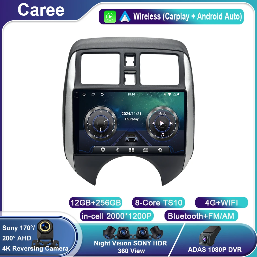 

Android 15 for Nissan Versa Note 2013 - 2017 Navigation GPS 4G Stereo BT Multimedia Video Player QLED Carplay Head Unit No 2Din