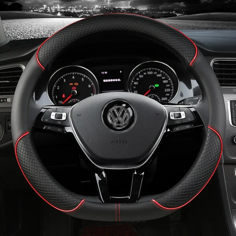 38cm PU Leather Car Steering Wheel Cover for VW Sharan Passat Caddy Touran Tiguan Golf Polo Teramont Atlas T-Roc T-cross Car