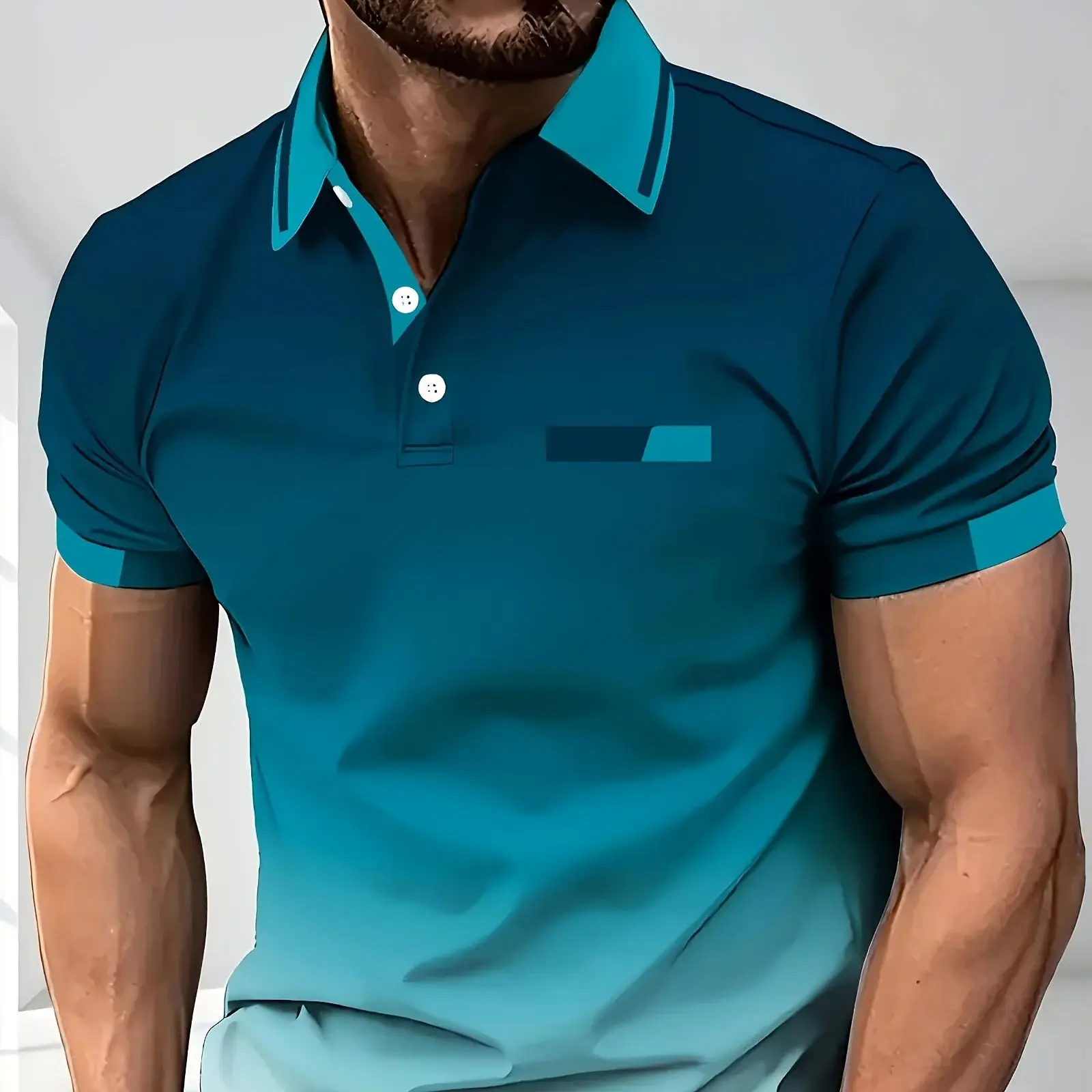 Polo à manches courtes pour homme, imprimé dégradé, t-shirt décontracté à col, t-shirt fin pour le sport d'été (sans poche)