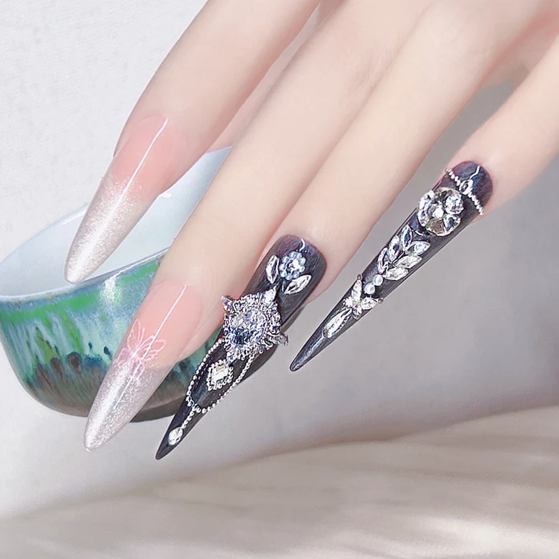 14개(긴 것 4개+짧은 것 10개) 수제 고딕 젬 리티니 네일 세트 행사용 반짝이고 빠르게 세팅되는 인기 키트보다 우수함