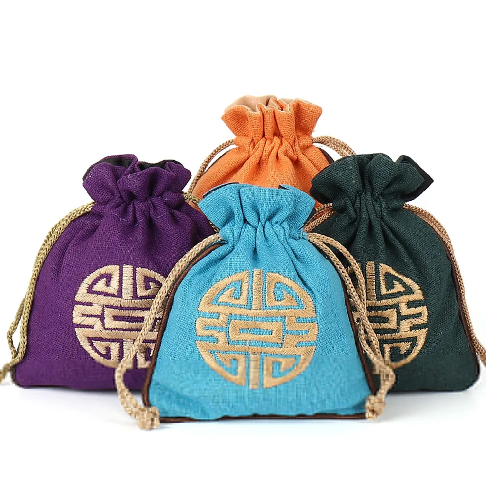 5PCS Jewelry Bags Organizer Travel Pouches Classic Chinese Embroidery Party Wedding Gift Packaging Drawstring Bag