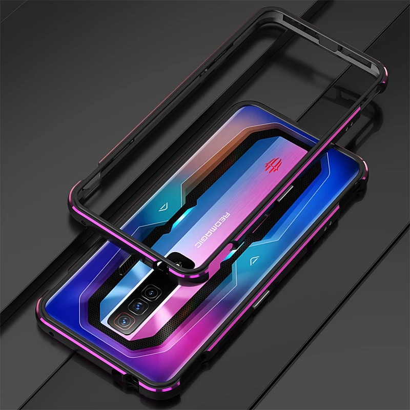 Luxury metal Case fundas Aluminum Bumper Case for ZTE Nubia Red Magic 7 7s Pro Red Magic7 + (1 Glass Film + 1 Soft Rear Film )