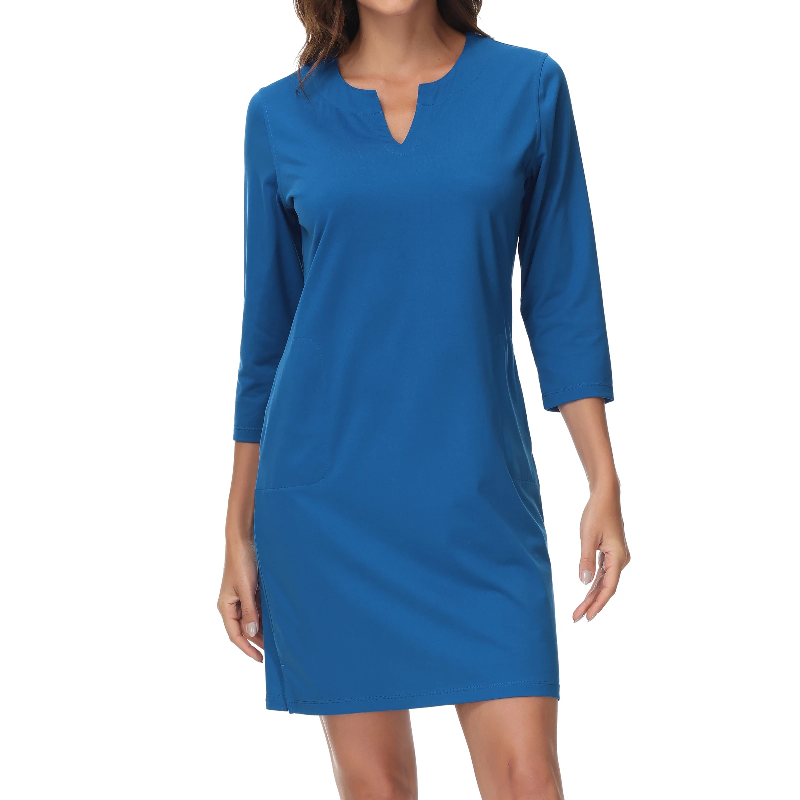 Lightbare Women’s 3/4 Sleeve Dress with Pockets UPF 50+ Casual Sun Dress Breathable Quick Dry for Beach Hiking Outdoors