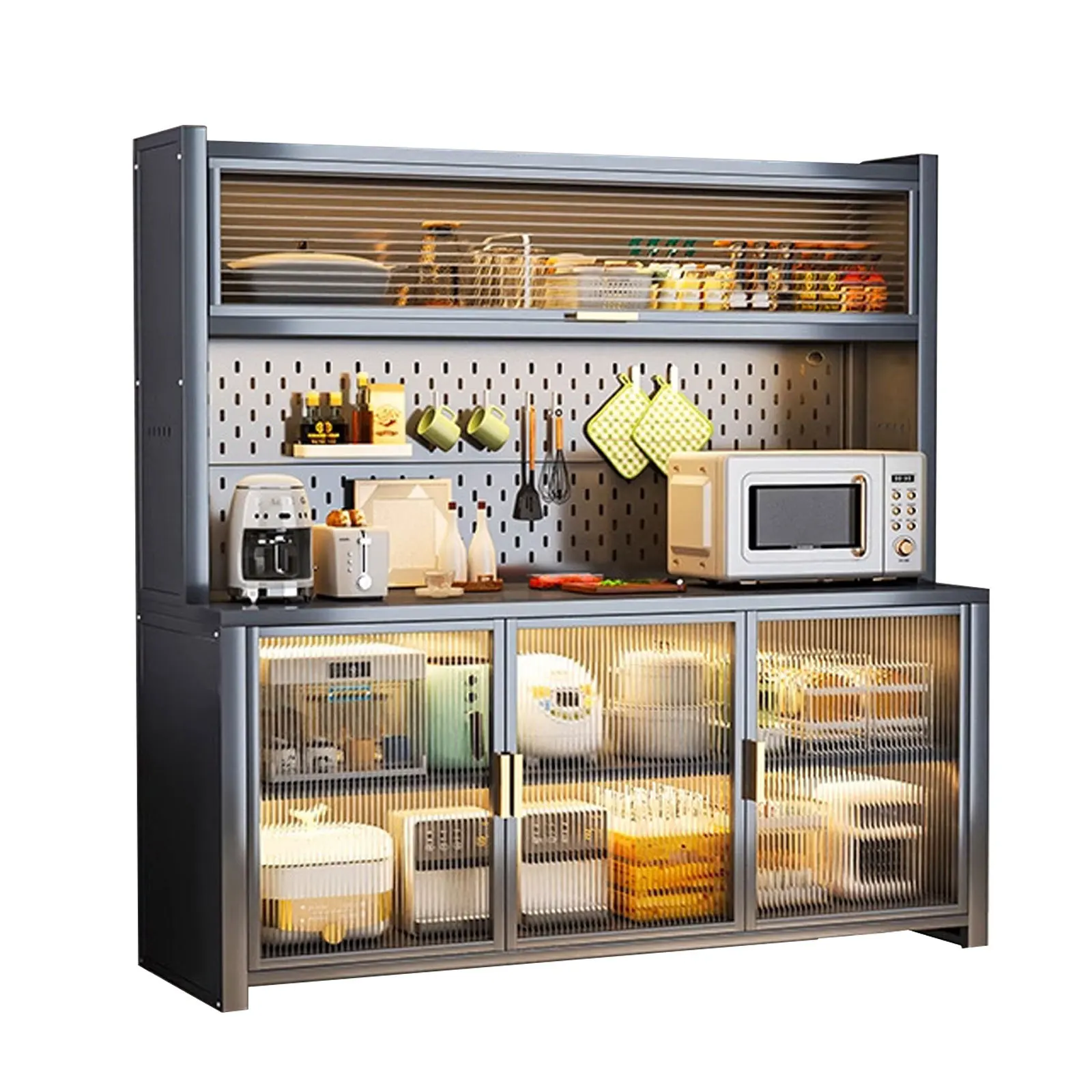 

Kitchen multi functional rack, floor to ceiling multi-layer, integrated steel cabinet against the wall