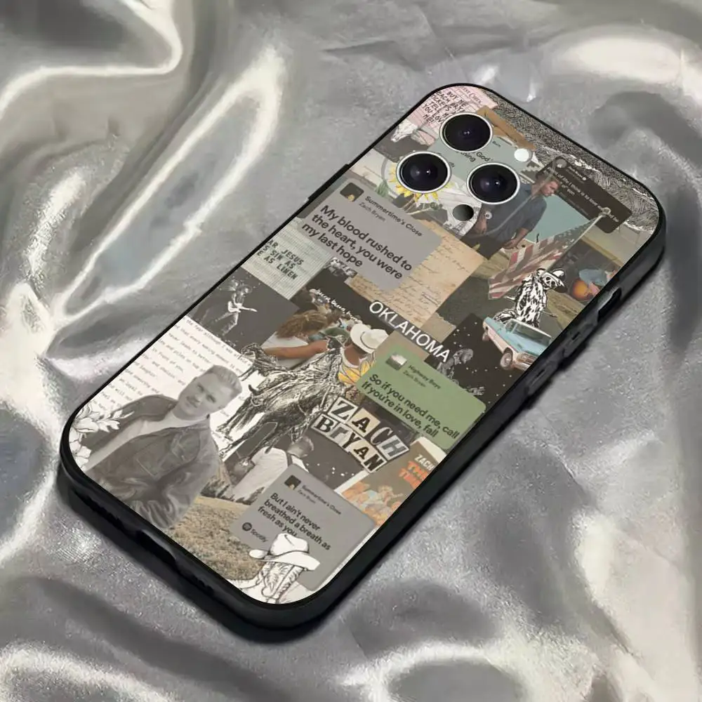 حافظة هاتف Singer Z-Zach Bryan لهاتف iPhone 16,15,14,13,12,11,Pro,Max,Plus,X,XS,SE4,E,Mini,Soft Black Case