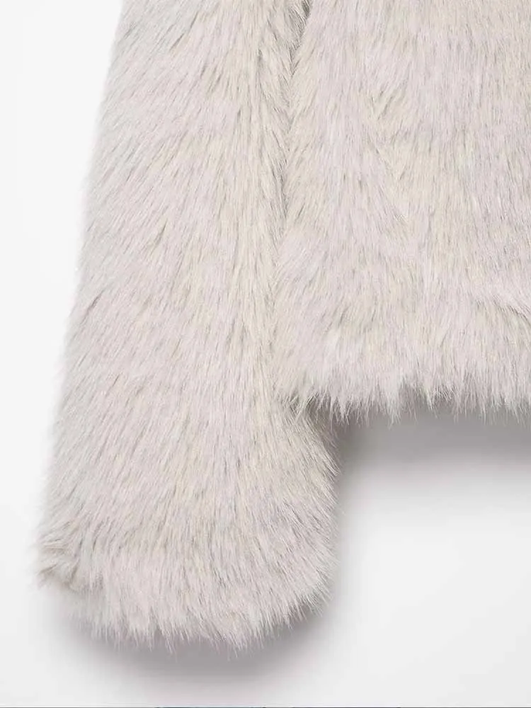 النمط الأوروبي والأمريكي الخريف موضة جديدة ملابس نسائية بسيطة متعددة الاستخدامات تأثير الفرو الصناعي سترة قصيرة بسحاب