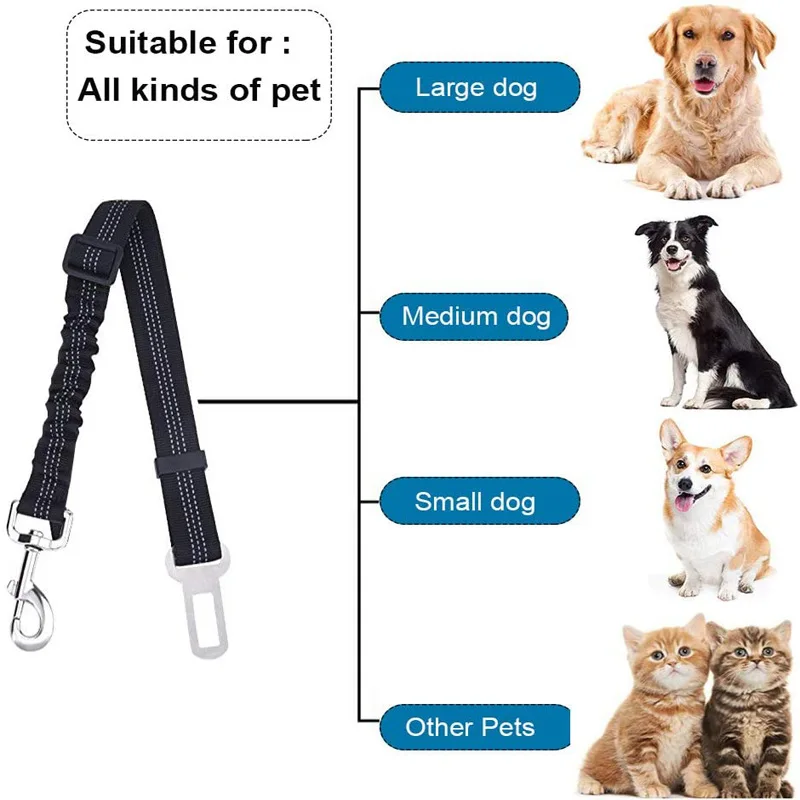 Cinto de segurança para cães, Arnês para cães, Ajustável, Durável, Nylon, Refletivo, Tecido Bungee, Tether, Suprimentos de viagem de carro