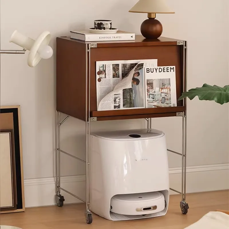 Retro solid wood flap door TV side storage bookcase