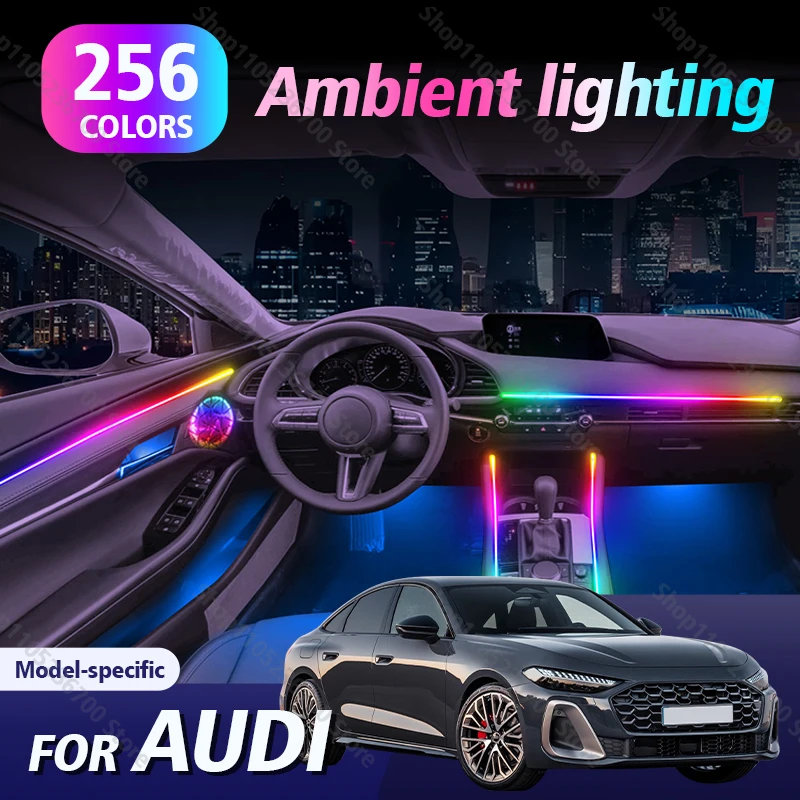 For Audi Q2 Q3 Q5 Q7 4L 4M Q8 TT A2 A3 Car Ambient Light RGB 256 Colors APP Control LED Strips Neon Lighting