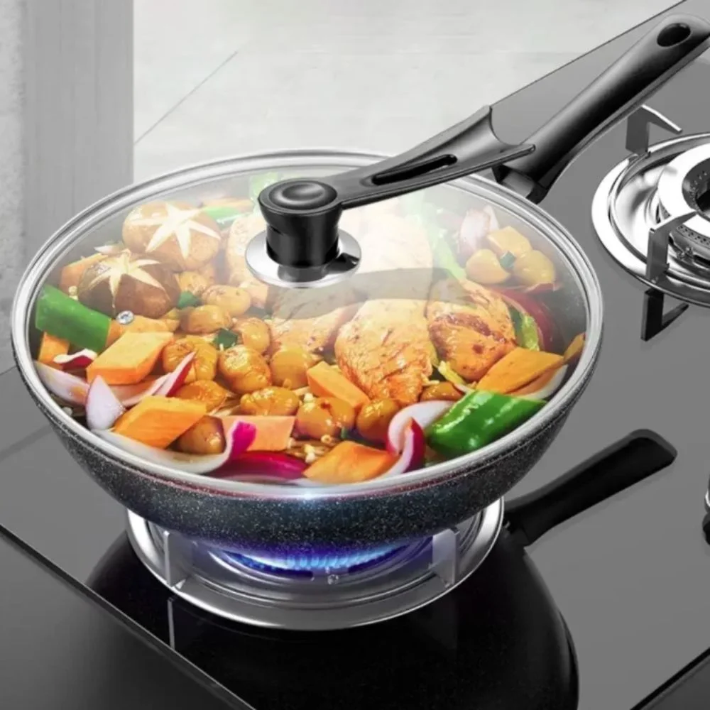

Multifunctional Non-Stick Stir-Fry Pan Flat Bottomed with Lid Skillet Universal Wok Restaurant