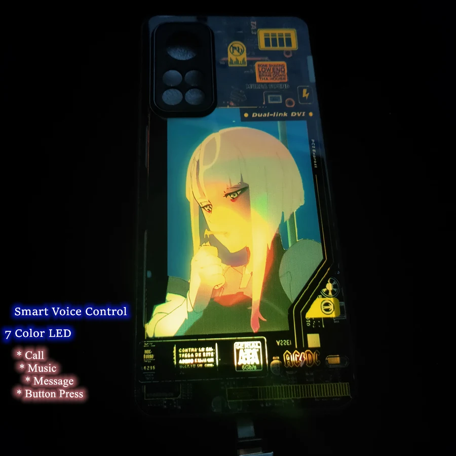 For Xiaomi Redmi Note 11 10 9 8 Pro Selfie Luminous Flash Case For Redmi K40 K50 Game Mi Poco X3 X4 F3 F4 Anime Lucy LED Capa
