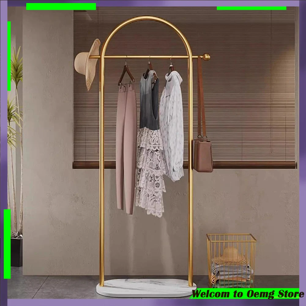 Golden Arch Minimalist Clothes Rack Luxury Boutique Stand Perfect For Balcony Stylish Accessories Organizer Elegant Home Decor