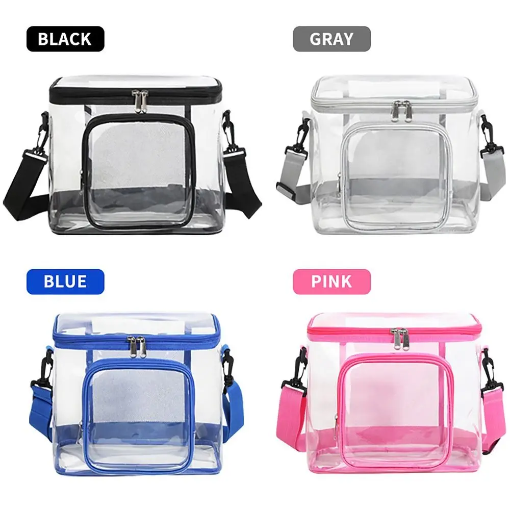 Portable Large Capacity Crossbody Bag Transparent Mesh Pocket Shopping Bag Zipper Cosmetic Oragnizer for Outdoor Camping Party