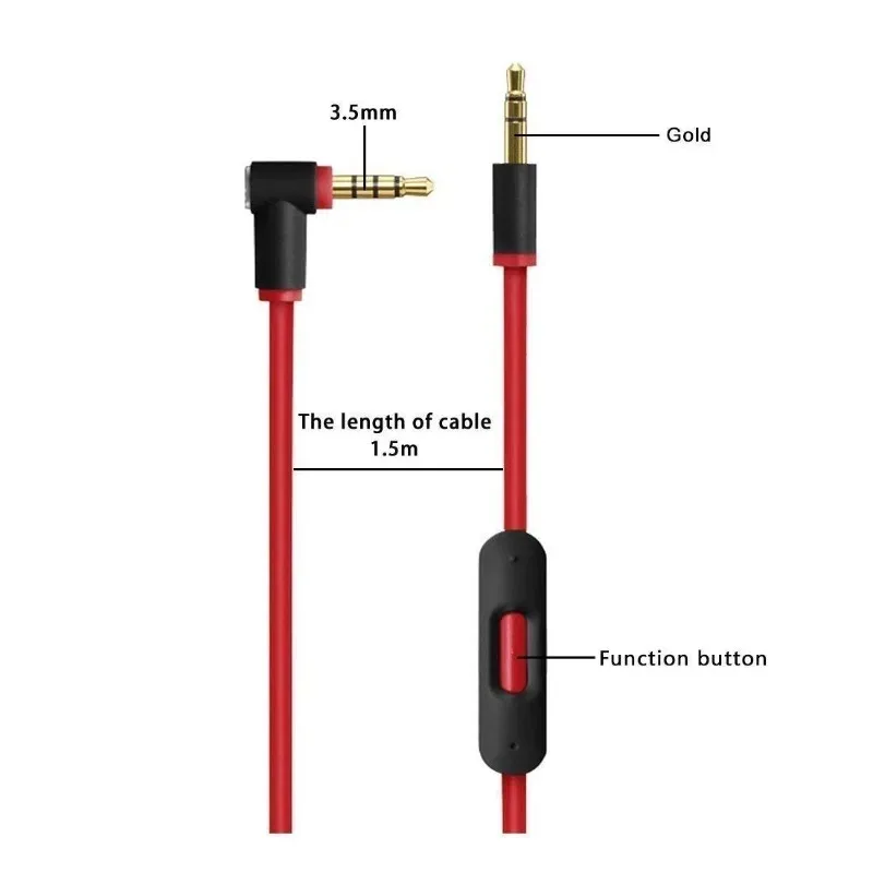 Для наушников Beats By Dr Dre Solo черный + красный сменный аудиокабель, провод со встроенным микрофоном и управлением