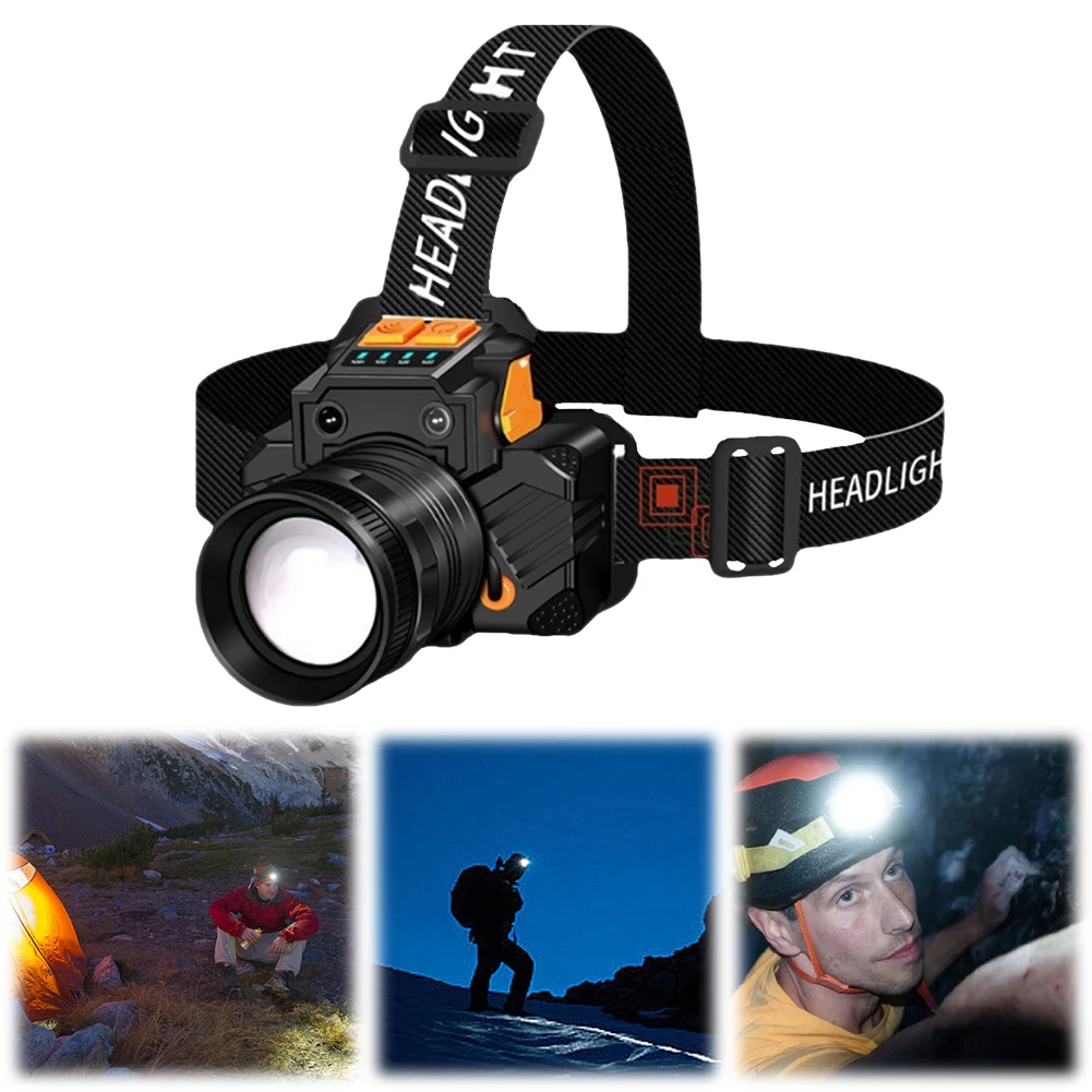 LED Induction Headlamp Portable Work Light 3 Light Modes Multifunctional Head Torch USB Rechargeable for Night Fishing