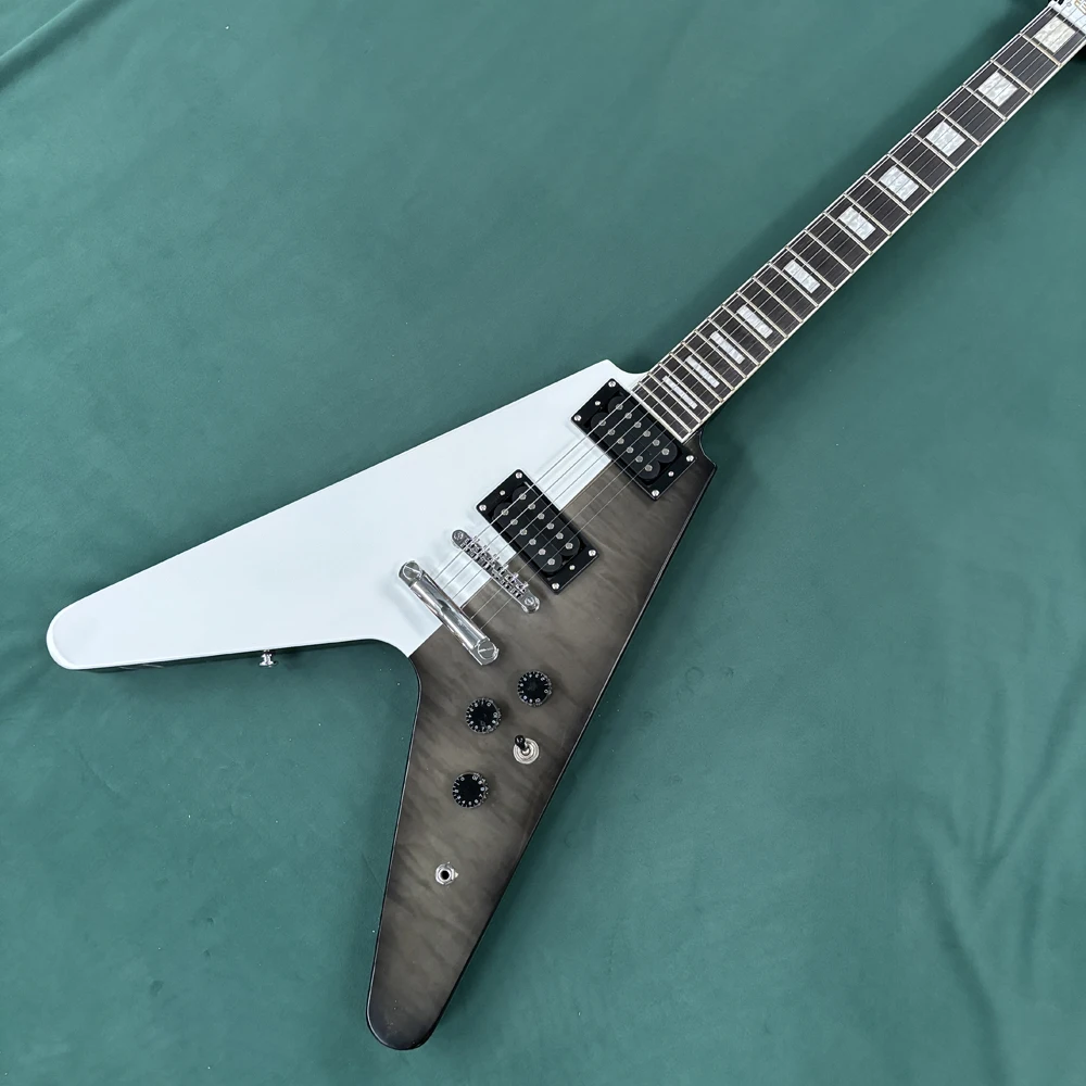 Black and gray smudged electric guitar, smooth feeling rosewood fingerboard guitars, heavy metal rock electric guitarra