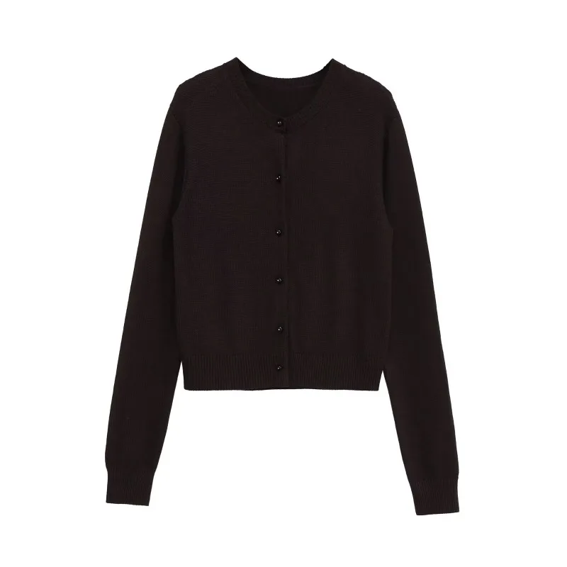 

TRAFZR Cardigan for Women Knitwear Brown Crop Cozy Sweaters Cardigans Outerwears Woman Vest Sweater Ladies Y2K Top Long Sleeve