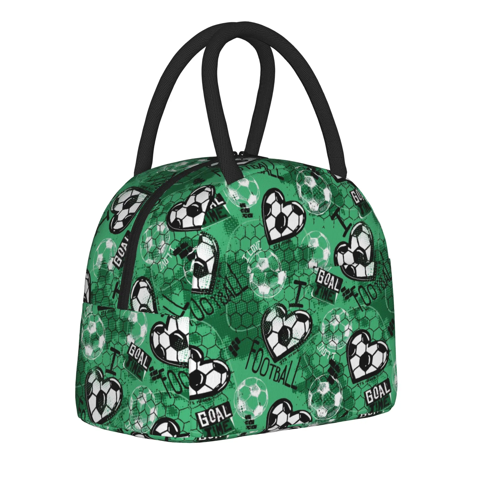 Football Soccer Patten Insulated Lunch Bags Cooler Bag Reusable,Lunch Container  High Capacity Tote Lunch Box Food Bag