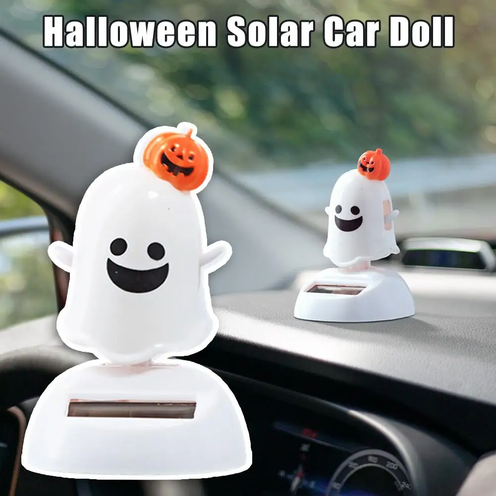 

Halloween Happy Ghost Solar Car Doll Toy Cartoon Cute Ghost Pumpkin Desktop Decorations Doll Car Swinging Dashboard C6I5