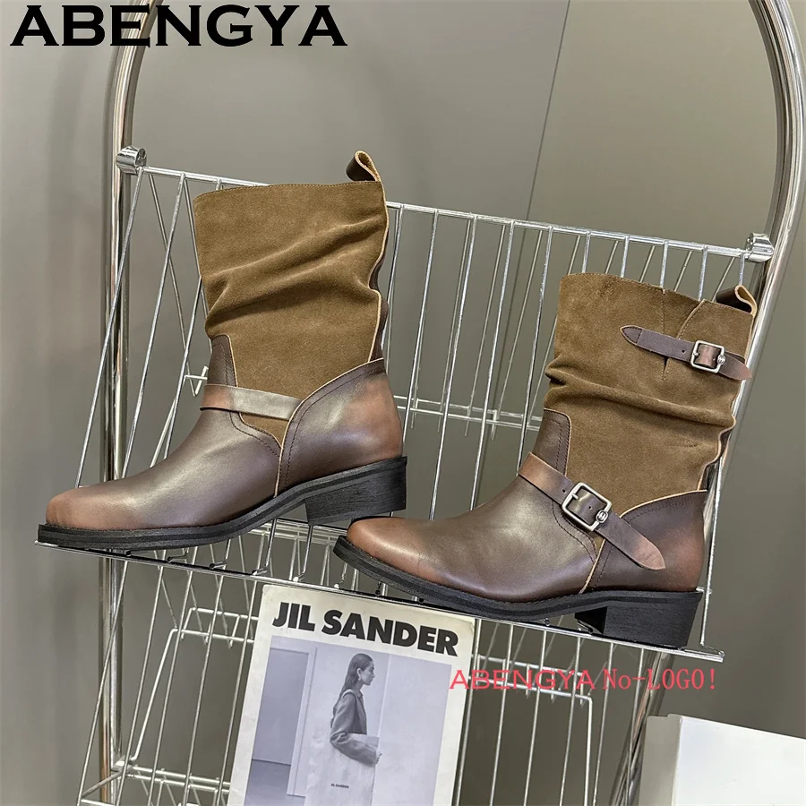 

Старые модные ботильоны из натуральной кожи, женские ковбойские рыцарские ботинки, повседневные ботинки в стиле панк, зимние мотоциклетные ботинки, женские