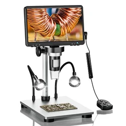 Microscope numérique LCD avec support en métal, caméra vidéo de mise au point Ultra-Pride, réparation de PCB, 7 pouces, X1080P, 12MP