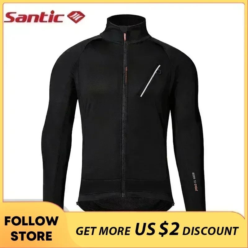 Santic Windproof Cycling Jacket Male Winter Long Sleeve Outdoor Mountain Bike Bicycle Clothing Fleece Warmer Cycling Jersey Tops