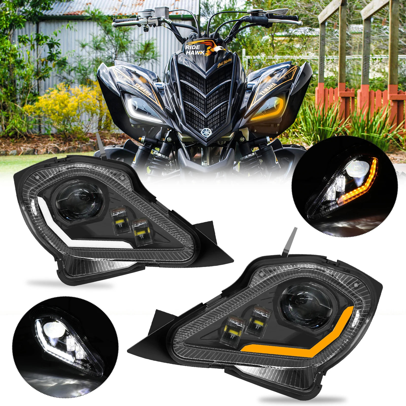 야마하 랩터 700R 700 YFZ450 450R 450X 울버린 450 350 랩터 250 350 2006-2025용 E24 ATV 헤드라이트, 방향지시등 포함