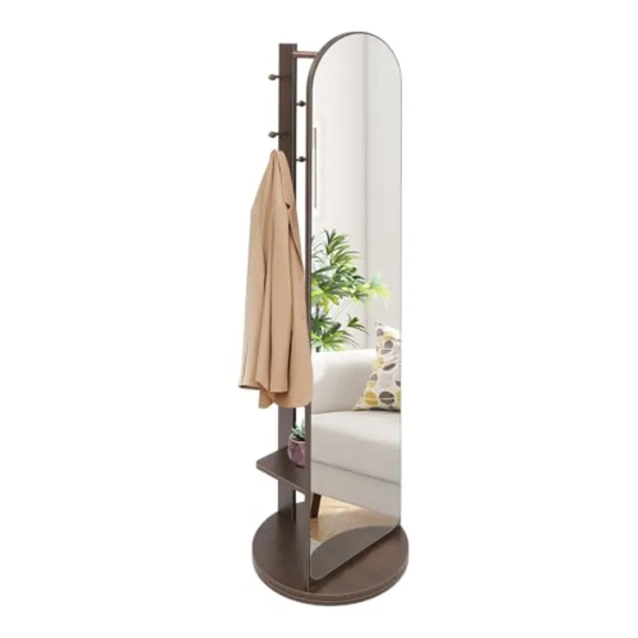 

Зеркало в полный рост 66x15 дюймов с подставкой и вешалкой для одежды, серебристое, для спальни, гостиной, гардеробной, с поворотным механизмом