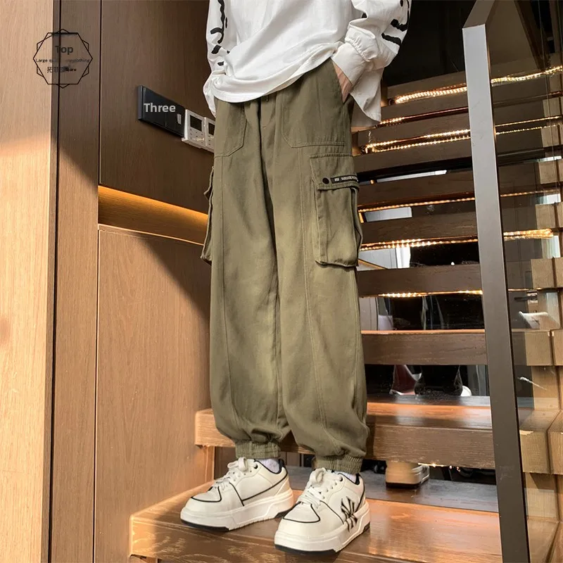 

Military een Work Pants Men's Spring 2024 New American Retro Cuffed Sports Pants Large ket Design Casual Loose Fit