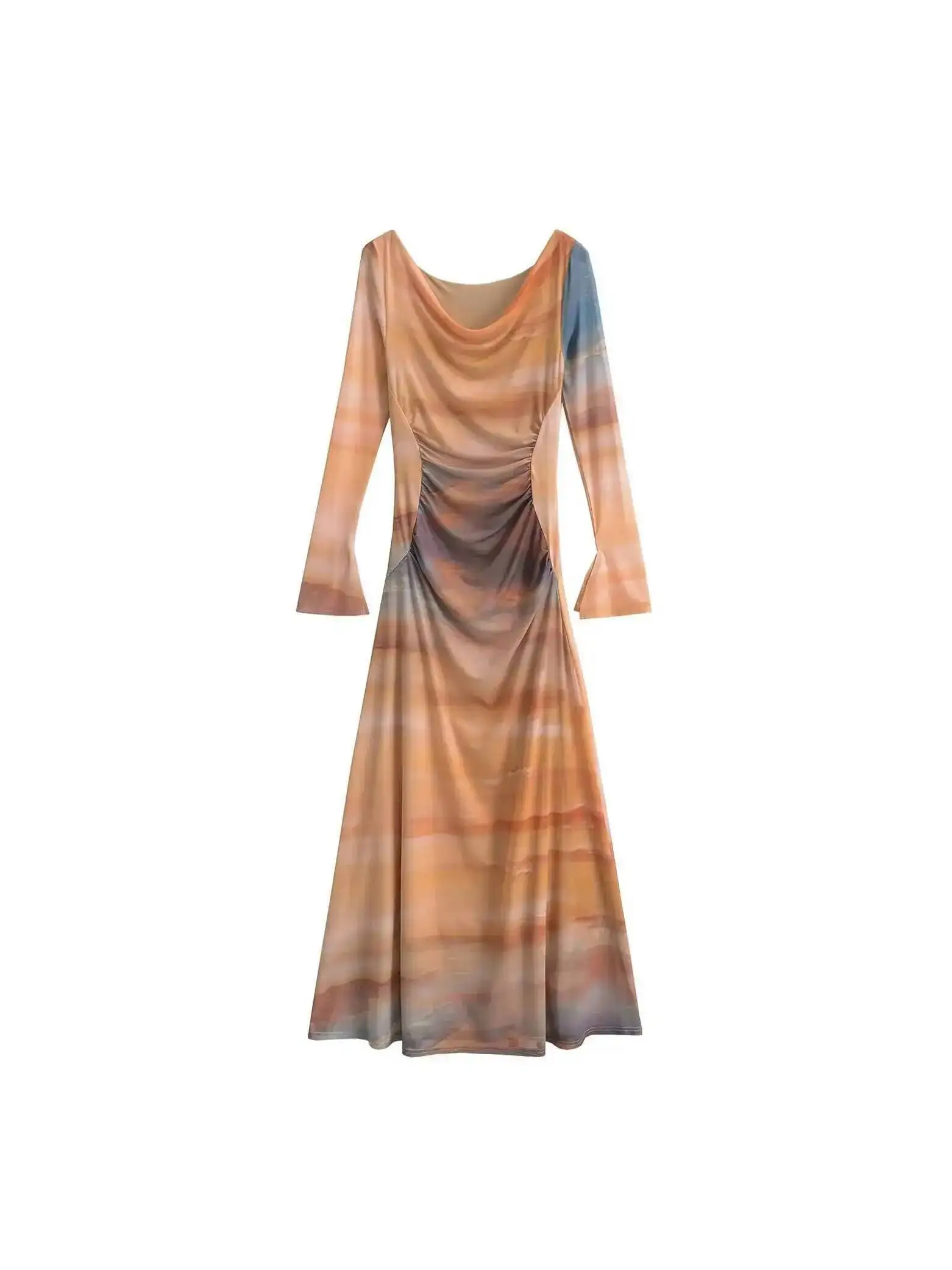 فستان غروب الشمس بربطة عنق مطبوعة برقبة متأرجحة أنيق أنثوي نحيف ورقيق للعطلات فساتين نسائية حلوة على الموضة 2025 جديد 0J0B