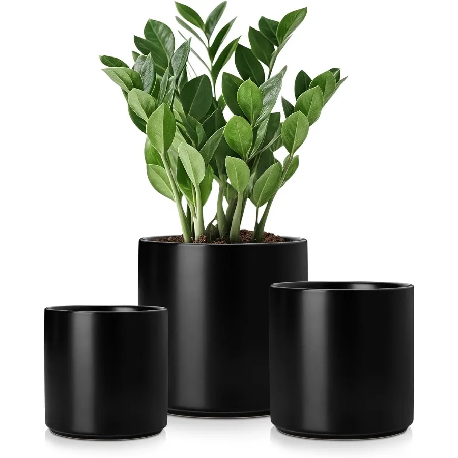 

Ceramic Plant Pots 4.25+5.25+6.25 Inch Planter Pot with Drainage Hole Flower Pots for Indoor Outdoor Plants Set of 3 Black