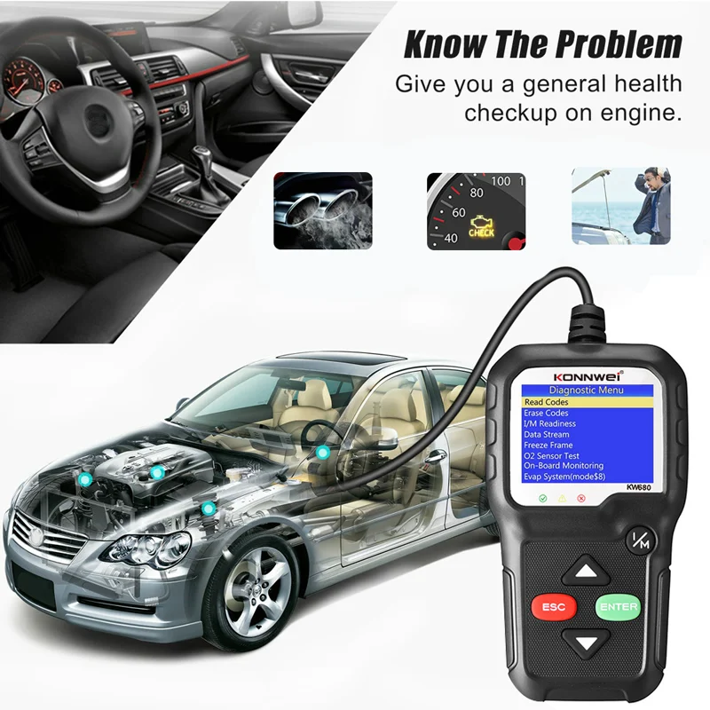 

Сканер OBD2 KONNWEI KW680 Автомобильная диагностика Инструменты для автоматической диагностики Русский язык Автомобильный диагностический сканер Инструменты Считыватели кодов OBDII